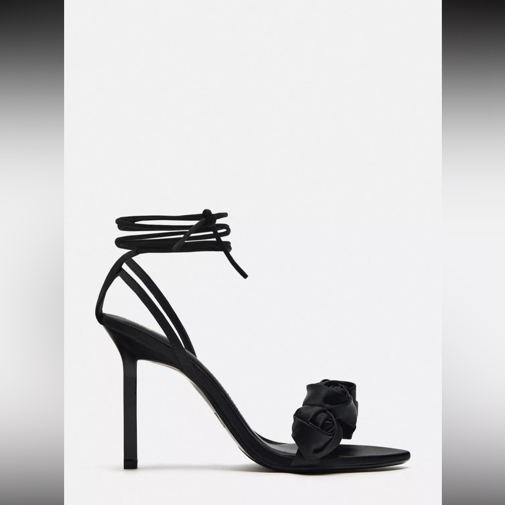 Zara Black Ankle Tie Heels